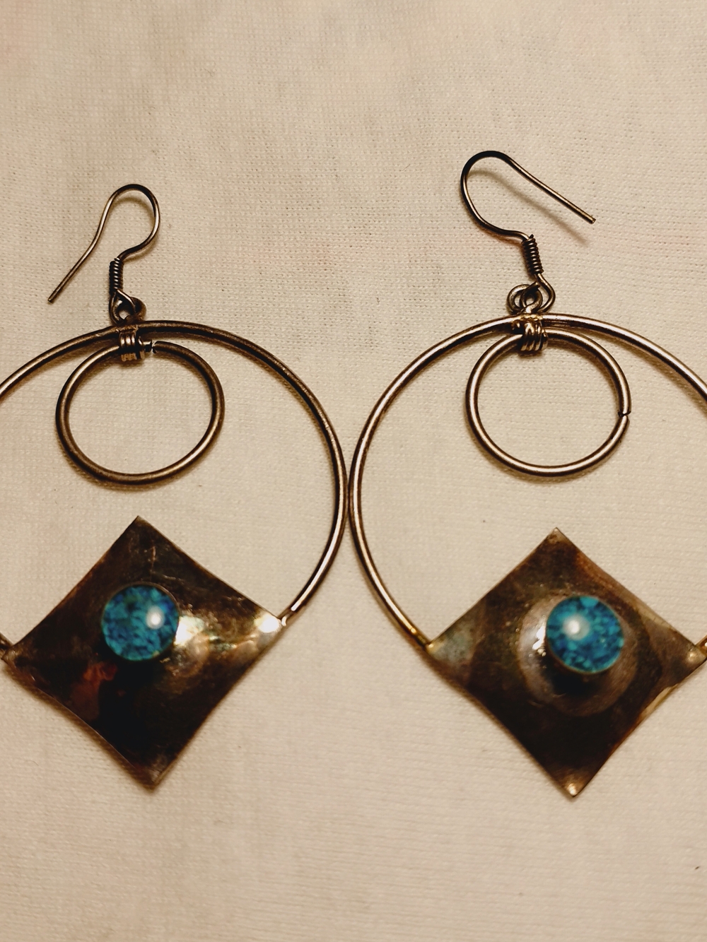 Delicate Handcrafted Silver Tone Hoop Earrings with Turquoise Accent Piece